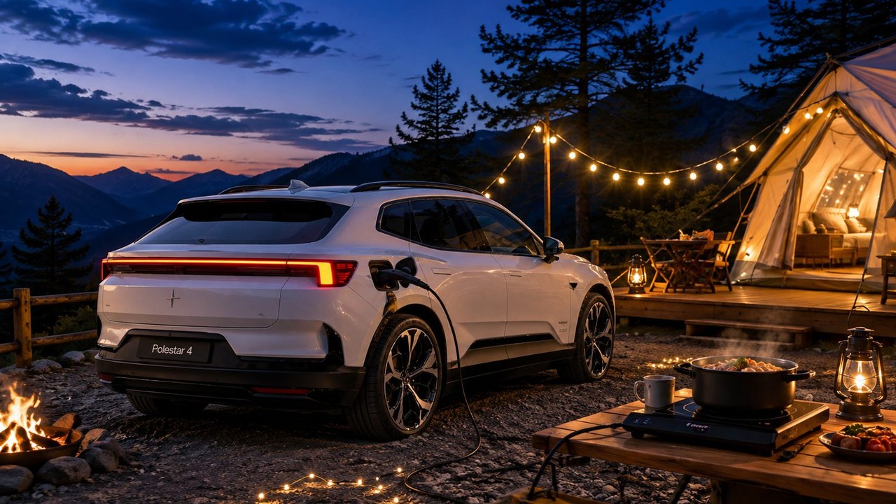 V2L 3.3kW 외부 전력을 활용해 야외 캠핑을 즐기는 폴스타 4 SUV